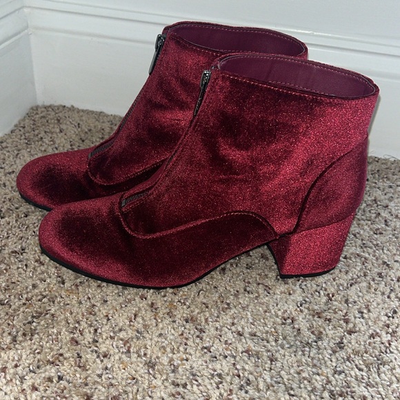 Circus Sam Edelman Vanessa Zipper Velvet Ankle Boots Booties Burgundy - Picture 4 of 9